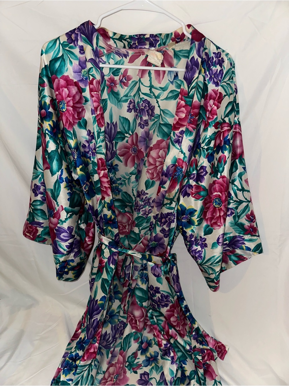 Vintage 80s Adonna Floral Satin Robe Made in Belgium Size M